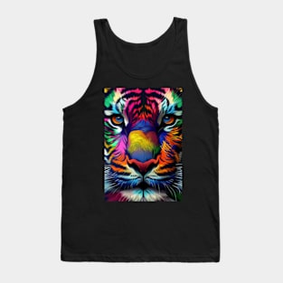 Pop Art Tiger Face In Vibrant Colors - A Unique and Playful Art Print For Animal Lovers Tank Top